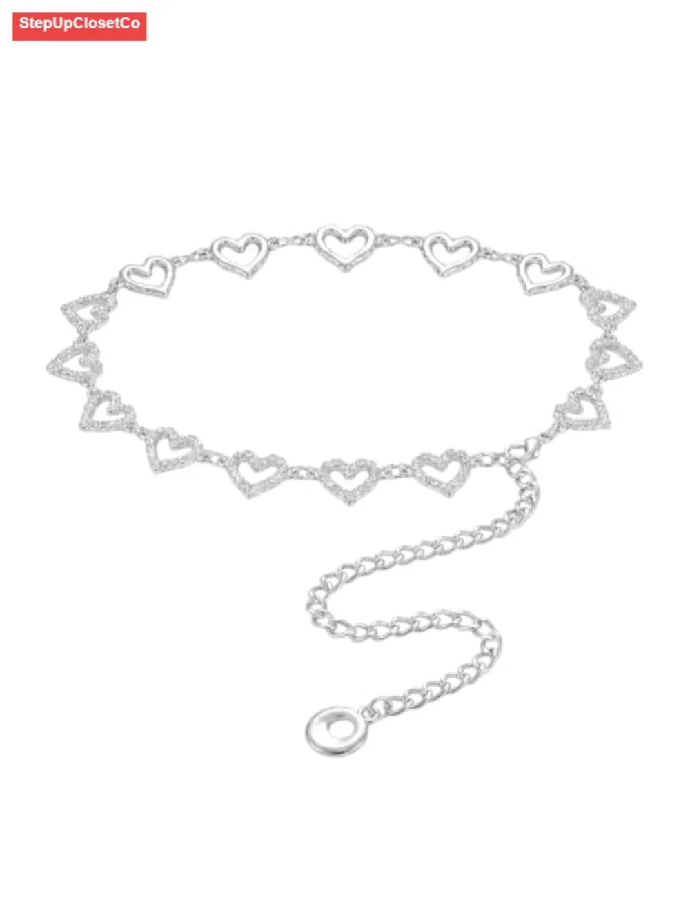 Heart Rhinestone Waist Chain Belt for Women - Adjustable Bling Y2K Belt